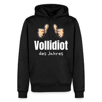 Vollidiot des Jahres Trottel Dulli Geschenk Daumen - Männer Premium Bio Hoodie - Schwarz - Vorne - Nico (187cm)