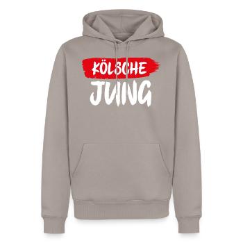 KÖLSCHE JUNG | KÖLNER - Männer Premium Bio Hoodie - Taupe - Vorne - Nico (187cm)