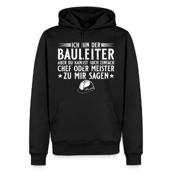 Chef de chantier, construction de maison, chantier, patron ou maître artisan - Sweat à capuche Premium bio Homme - noir - Devant - Nico (187cm)