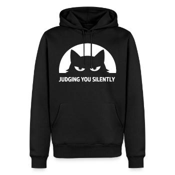 Chat Noir Rigolo : Je te juge en silence - Sweat à capuche Premium bio Homme - noir - Devant - Nico (187cm)