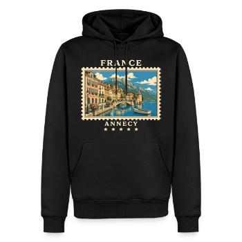 Frankreich Annecy Vintage Reisemarke - Männer Premium Bio Hoodie - Schwarz - Vorne - Nico (187cm)