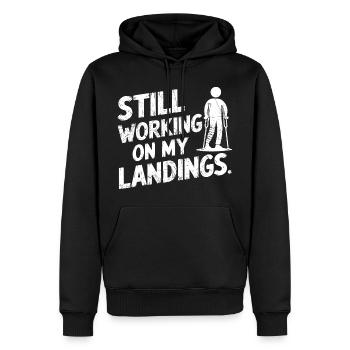 Still Working On My Landing | Funny Broken Leg - Sweat à capuche Premium bio Homme - noir - Devant - Nico (187cm)