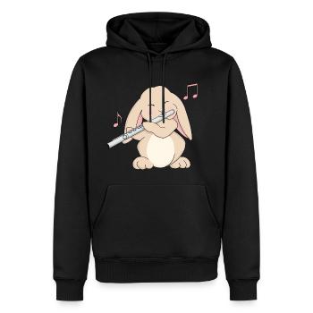 Cute Rabbit Flute Player, Kawaii Lop Eared abbitR - Men’s Premium Organic Hoodie - black - Front - Nico (187cm)