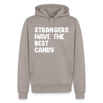 Strangers Have The Best Candy - Men’s Premium Organic Hoodie - taupe - Front - Nico (187cm)