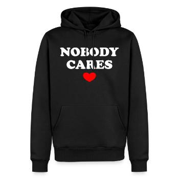 Tout le monde s’en fout - Sweat à capuche Premium bio Homme - noir - Devant - Nico (187cm)