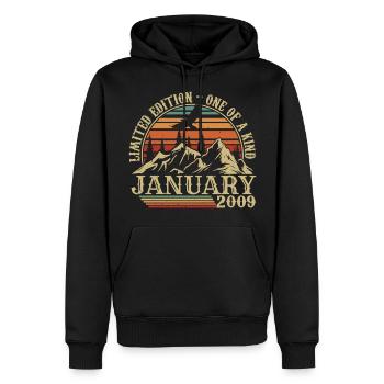 Janvier 2009 - Cadeau Anniversaire Janvier 2009 - Sweat à capuche Premium bio Homme - noir - Devant - Nico (187cm)