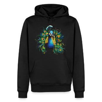 Peacock Peacock Feather Exotic Colorful Colorful Art - Men’s Premium Organic Hoodie - black - Front - Nico (187cm)