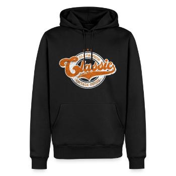 Classic old fashion denim vintage goods orange - Men’s Premium Organic Hoodie - black - Front - Nico (187cm)