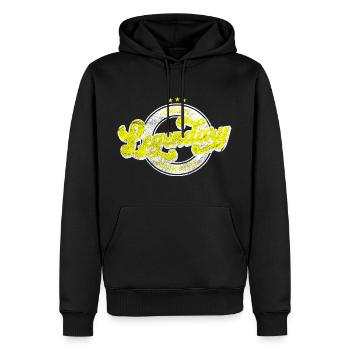 Einzigartiges legendäres Vintage-Retro-Gelb im Denim-Stil - Männer Premium Bio Hoodie - Schwarz - Vorne - Nico (187cm)