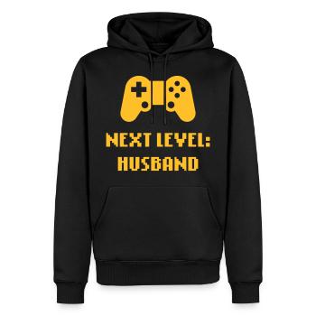 Next Level: Husband (Bräutigam / Hochzeit) - Männer Premium Bio Hoodie - Schwarz - Vorne - Nico (187cm)