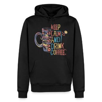 Keep Calm und trink Kaffee – für Kaffeeliebhaber - Männer Premium Bio Hoodie - Schwarz - Vorne - Nico (187cm)