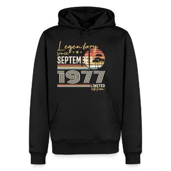 Septembre 1977 Né en Septembre 1977 September 1977 - Sweat à capuche Premium bio Homme - noir - Devant - Nico (187cm)