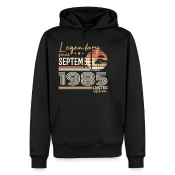 Septembre 1985 Né en Septembre 1985 September 1985 - Sweat à capuche Premium bio Homme - noir - Devant - Nico (187cm)