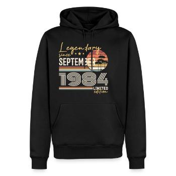 Septembre 1984 Né en Septembre 1984 September 1984 - Sweat à capuche Premium bio Homme - noir - Devant - Nico (187cm)