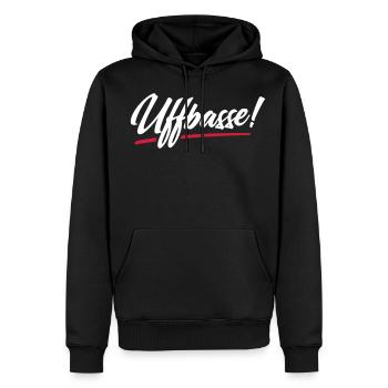 UFFBASSE! UFFBASSE | DIALEKT HESSISCH PFÄLZISCH - Männer Premium Bio Hoodie - Schwarz - Vorne - Nico (187cm)