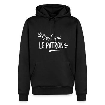 c est qui le patron - Sweat à capuche Premium bio Homme - noir - Devant - Nico (187cm)