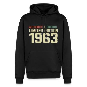 1963 Geburtstagsgeschenk 1963 Jahrgang 1963 Retro - Männer Premium Bio Hoodie - Schwarz - Vorne - Nico (187cm)