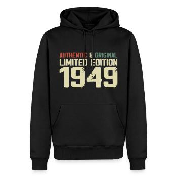 1949 Geburtstagsgeschenk 1949 Jahrgang 1949 Retro - Männer Premium Bio Hoodie - Schwarz - Vorne - Nico (187cm)