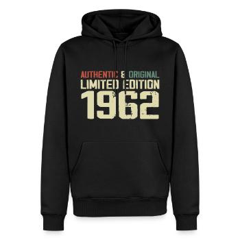 1962 Geburtstagsgeschenk 1962 Jahrgang 1962 Retro - Männer Premium Bio Hoodie - Schwarz - Vorne - Nico (187cm)
