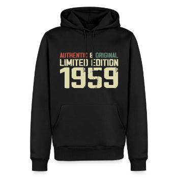 1959 Geburtstagsgeschenk 1959 Jahrgang 1959 Retro - Männer Premium Bio Hoodie - Schwarz - Vorne - Nico (187cm)