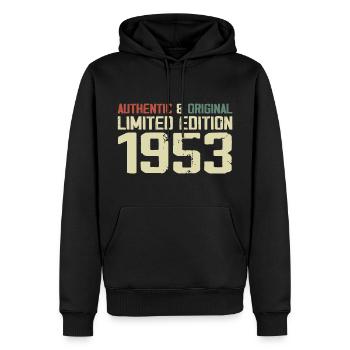 1953 Geburtstagsgeschenk 1953 Jahrgang 1953 Retro - Männer Premium Bio Hoodie - Schwarz - Vorne - Nico (187cm)