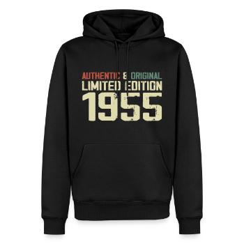 1955 Geburtstagsgeschenk 1955 Jahrgang 1955 Retro - Männer Premium Bio Hoodie - Schwarz - Vorne - Nico (187cm)