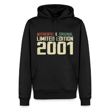 2001 Geburtstagsgeschenk 2001 Jahrgang 2001 Retro - Männer Premium Bio Hoodie - Schwarz - Vorne - Nico (187cm)