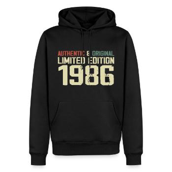 1986 Geburtstagsgeschenk 1986 Jahrgang 1986 Retro - Männer Premium Bio Hoodie - Schwarz - Vorne - Nico (187cm)