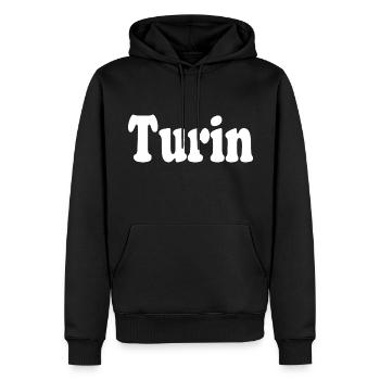 turin - Männer Premium Bio Hoodie - Schwarz - Vorne - Nico (187cm)
