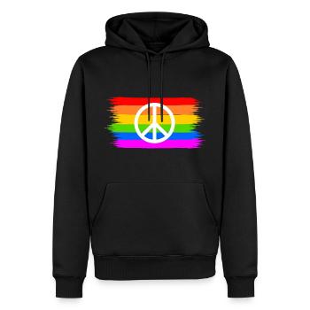 Peacezeichen auf LGBT Regenbogenfahne - Männer Premium Bio Hoodie - Schwarz - Vorne - Nico (187cm)