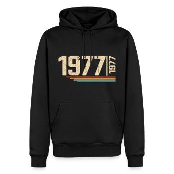 Millésime Anniversaire 1977 Fête Anniversaire 1977 - Sweat à capuche Premium bio Homme - noir - Devant - Nico (187cm)