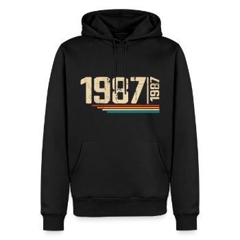 Millésime Anniversaire 1987 Fête Anniversaire 1987 - Sweat à capuche Premium bio Homme - noir - Devant - Nico (187cm)