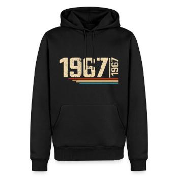 Millésime Anniversaire 1967 Fête Anniversaire 1967 - Sweat à capuche Premium bio Homme - noir - Devant - Nico (187cm)