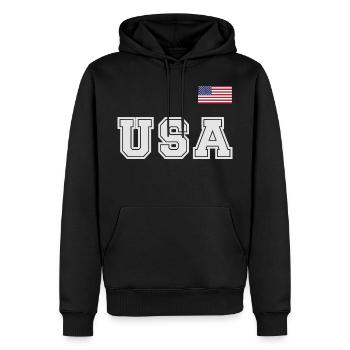 ÉQUIPE Bannière du drapeau américain des États-Unis sur la police - Sweat à capuche Premium bio Homme - noir - Devant - Nico (187cm)