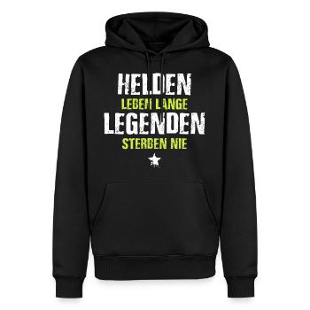 Helden Leben lange Legenden sterben nie - Männer Premium Bio Hoodie - Schwarz - Vorne - Nico (187cm)