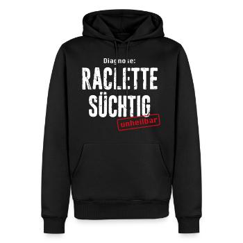 DIAGNOSE RACLETTE SÜCHTIG – UNHEILBAR - Männer Premium Bio Hoodie - Schwarz - Vorne - Nico (187cm)