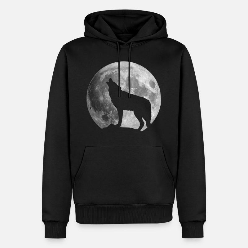 Vollmondwolf - Männer Premium Bio Hoodie - Schwarz