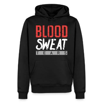 Blood Sweat and Tears - Männer Premium Bio Hoodie - Schwarz - Vorne - Nico (187cm)
