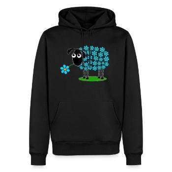 Schaf mit türkisen Blumen statt Wolle - Geschenk - Männer Premium Bio Hoodie - Schwarz - Vorne - Nico (187cm)