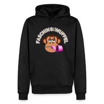 Faschingsmuffel | Affe mit Tröte - Männer Premium Bio Hoodie - Schwarz - Vorne - Nico (187cm)