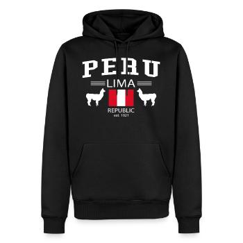 Pérou - Sweat à capuche Premium bio Homme - noir - Devant - Nico (187cm)