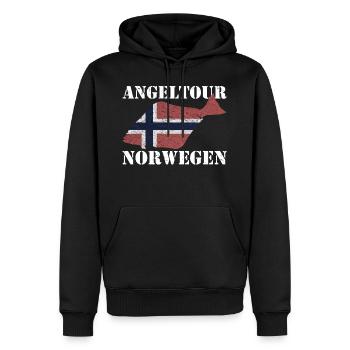Angeltour Norwegen Heilbutt - Männer Premium Bio Hoodie - Schwarz - Vorne - Nico (187cm)