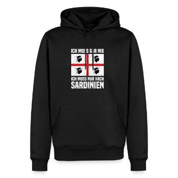 Sardegna Flagge Ich muss gar nix Ich muss nur nach - Männer Premium Bio Hoodie - Schwarz - Vorne - Nico (187cm)