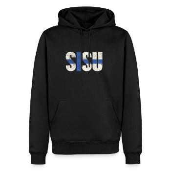 Sisu Finnish Flag Vintage Distressed Finland - Men’s Premium Organic Hoodie - black - Front - Nico (187cm)
