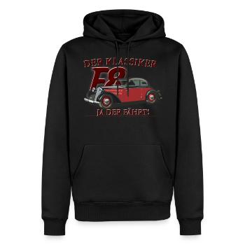 F8 Klassiker Oldtimer - Männer Premium Bio Hoodie - Schwarz - Vorne - Nico (187cm)