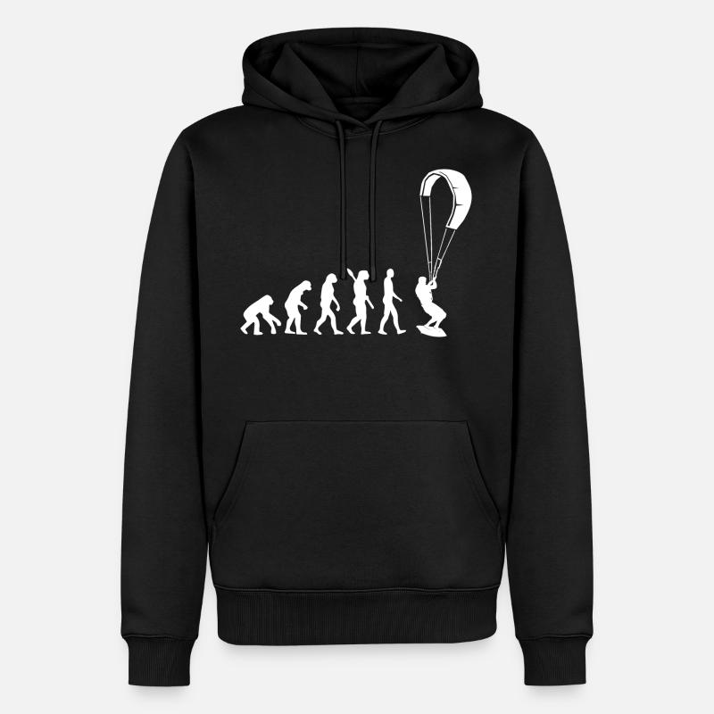 Kitesurfen - Evolution des Menschen, Darwin - Männer Premium Bio Hoodie - Schwarz