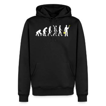 Maler - Evolution des Menschen / Darwin gelb - Männer Premium Bio Hoodie - Schwarz - Vorne - Nico (187cm)