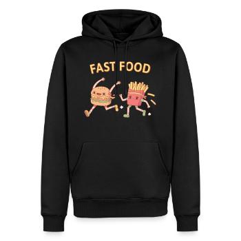 Drôle de fast-food running burger et frites - Sweat à capuche Premium bio Homme - noir - Devant - Nico (187cm)