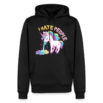 I Hate People Einhorn Kotzt Regenbogen Lustig - Männer Premium Bio Hoodie - Schwarz - Vorne - Nico (187cm)