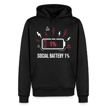 Social Battery 1% Akku - Männer Premium Bio Hoodie - Schwarz - Vorne - Nico (187cm)